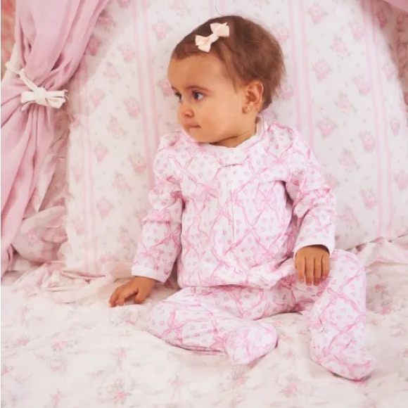 LoveShackFancy x Roller Rabbit Baby Bow Print Sleeper One Piece